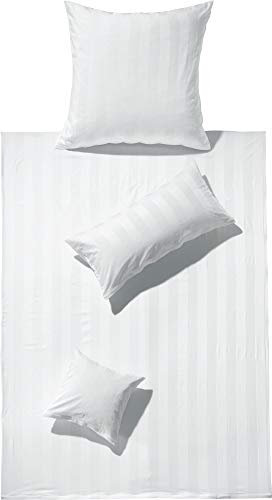 Erwin Müller Mako-Damast Bettwäsche-Set Fürth mit Streifen, Bettbezug, weiß - Kochfest Größe 80x80 cm / 155x220 cm - temperaturausgleichend, Kochfest, mit Reißverschluss, 100% Baumwolle