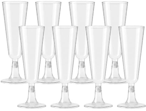 Lizzy Reusable Champagne Flutes 100ml Clear Plastic Stemmed Glasses Pack of 12 Prosecco Cups for Weddings Parties Events Celebrations Lightweight Elegant Design Easy Assembly Drinkware Set