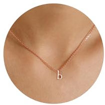 MONOOC Tiny B Initial Necklace, 14K Rose Gold Plated Dainty Small Lowercase Initial Letter Necklace, Cute Minimalist, Unisex, Women & Girls