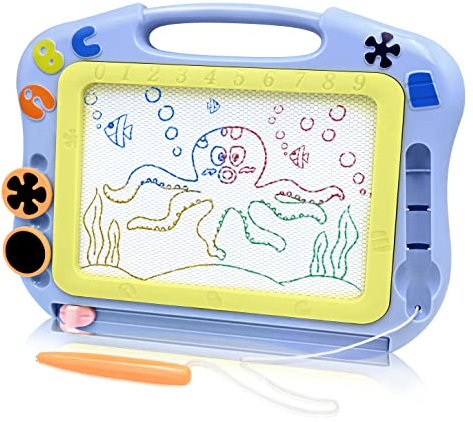 AiTuiTui Magische Tafel mit Rückwand, Magnetisches Zeichenbrett für 2 3 4 Jahre Kinder, Skizzenbrett, Abwischbar, Kreatives Spielzeug mit 2 Briefmarken für Geburtstagsgeschenke für Kinder (Blau)