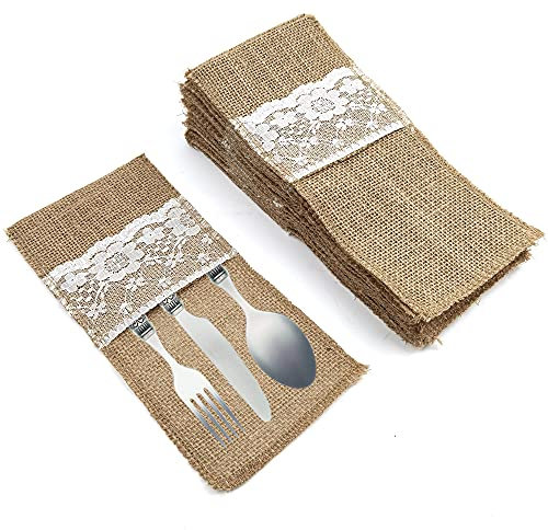 CENRONG Jute Bestecktaschen,20 Pcs Besteckbeutel Bestecktaschen Jute Vintage besteckbeutel,für Messer und Gabeln, Geburtstag Party Ostern Feiertage Tischdeko