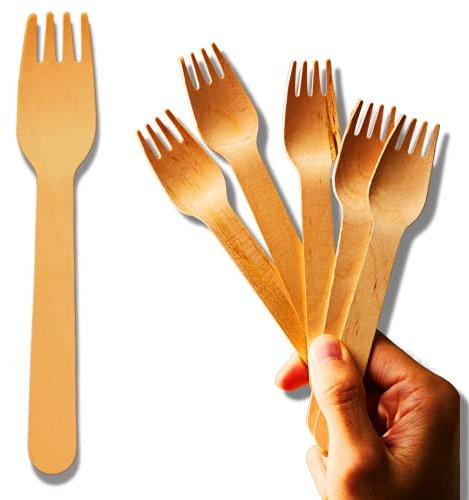 TradeProvider® Disposable Forks, Wooden Cutlery, Fondue Forks, Dinner Forks, Cheese Forks (100 Pieces)