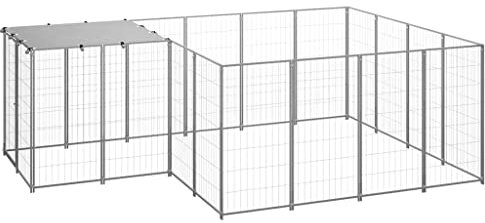 vidaXL Hundezwinger Silbern 6,05 m² Stahl
