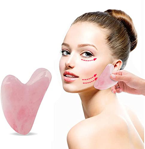 Gua Sha Visage, Gua Sha, Gua Sha Jade, Strumento di Massaggio Gua Sha, Gua Sha in Quarzo, Adatto per Massaggiare il viso, gli occhi, il collo e la Gua Sha, anti-età e anti-rughe, Rosa