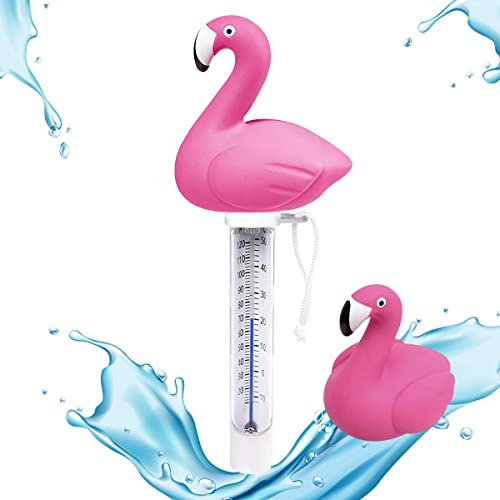 Thermometre Piscine, 1 Thermomètre Flottante thème FLAMANT avec ficelle – Résistent aux chocs et à l’eau -Pour piscine intérieure et extérieure, spa, basin (Flamant)