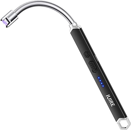 Stabfeuerzeug Lichtbogen Feuerzeug Elektrisch mit Längerer Hals, Sicherheitsschloss Kerzen Gadgets Typ C Aufladbar Plasma Kerzenanzünder für Küche Herd Camping (B - schwarz)