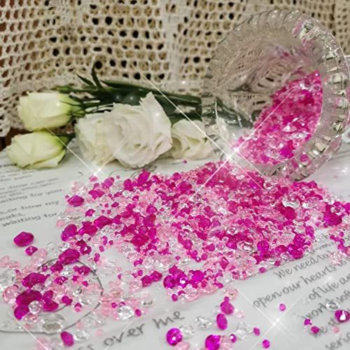4200Pcs strass roses Pierres précieuses en cristal Pierres de verre Particules décoratives Confettis Convient pour table de mariage, décoration de fête, remplissage de vase (mélange rose)