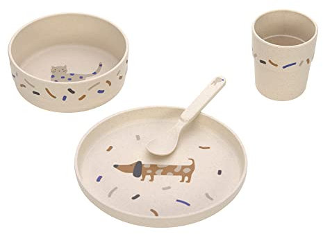 LÄSSIG Juego de vajilla infantil (plato, bol, taza, cuchara) sin BPA para lavavajillas y microondas/Dish Set PP/Cellulose Little Mateys royal blue