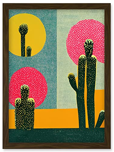 Wee Blue Coo Surreal Pop Art Cholla Desert Cactus Artwork Framed Wall Art Print A4