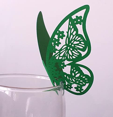 Wambere 100 Stück Schmetterling Trichterwinde Tischkarten Namenskarten Glasanhänger Wandsticker für Tischdeko Hochzeit Party Haus Deco,Schmetterling Tischkarten Laser Platzkarten Namenskarten,Grün