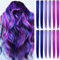 IAMERUI Farbige Haarverlängerungen Bunte Haarverlängerung Party Highlights Multi-Farben Clip in Haar Synthetische Haarteile für Mädchen und Kinder (Blau Lila Lavendel)