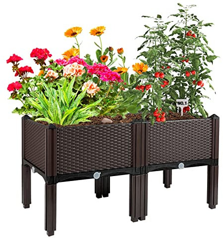 Jardinière surélevée avec Pieds pour Grandes jardinières, Plantes d'extérieur, jardinières de Jardin surélevées en Plastique pour Patio, Jardin, Porche, terrasse, pour Planter des Fleurs, des légumes
