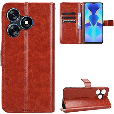 BellaCase Tecno Spark 10 4G Coque [Étui Portefeuille] [Fonction Support] [Slots pour Cartes] [Couverture à Rabat Magnétique] Compatible avec Le Smartphone Tecno Spark 10 4G(Marron)