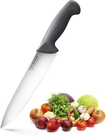 Cook N Home Chef's Knife Multi-Purpose 8-Inch, Straight Edge High Carbon Stainless Steel Sharp Kitchen Knife, Ergonomic Handle, Black