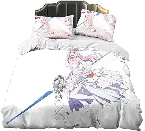Zhongkaihua Darling in the Franxxx Merch Bedding 3-teiliges Set 3D-Druck Anime Bettwäsche Einzel Doppel King Size Home Dekorative Bettdecke und Kissenbezug Bett Set Geschenke