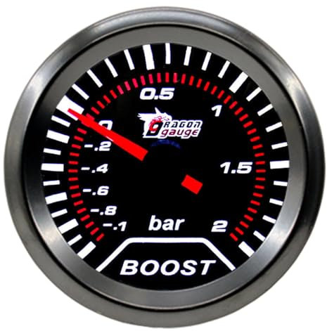 ETOPARS Universelle Auto Ladedruckanzeige 2Zoll 52mm Auto Turbo Boost Messgerät -1 to 2 Bar Boost Zeiger Anzeige Weiß Lichtanzeige Boost Instrument Rauchtönung Len