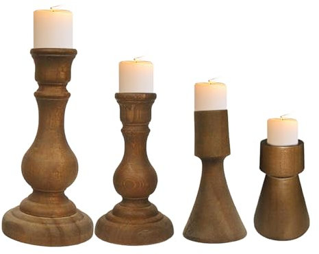 Lot de 4 bougeoirs en bois pour pilier, bougeoirs en bois, centre de table, décoration vintage sur pied