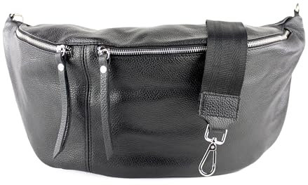 lePelou große Leder Bauchtasche für Damen mit Wechselgurt, Festival Tasche, Frauen Bauchtasche mit breitem Schultergurt, große Umhängetasche, XXL Crossbody Tasche, Geschenk für Damen (Schwarz 6)