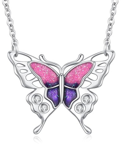 Schmetterling Kette 925 Sterling Silber Schmetterling Halskette Rosa Schmetterling Schmuck Weihnachten Geschenk für Damen Mädchen