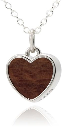NaturSchatulle Holzschmuck Set Ohrringe Halskette Herz 9mm Damen Holzohrringe 925 Silber Nussbaum Holz Ohrstecker Schmuck (Halskette)