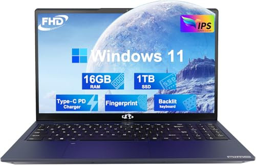 Nimo 15.6 FHD - Notebook per studenti, Intel Pentium Quad-Core N100 (ritmo a i3-1115G4, fino a 3.4GHz), 16 GB RAM, SSD da 1 TB, tastiera retroilluminata, impronta digitale, 2 anni di garanzia, 90