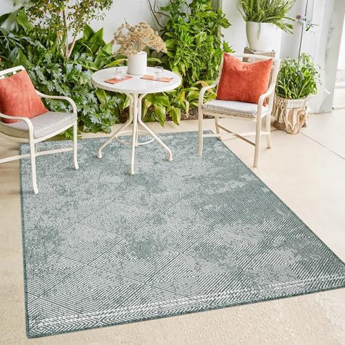 payé In- & Outdoor-Teppich - Grün Creme - 200x290cm - Wendeteppich - Rauten Muster - Wetterbeständig für Balkon Terrasse - Indoor Teppiche Wohnzimmer Küche