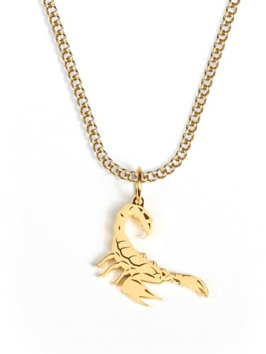 Skorpion Kette mit Anhänger für Herren und Damen - Streetwear Cuban Halskette mit Sternzeichen Skorpion Anhänger aus Edelstahl und 18K Gold - Wasserfeste Kette - 50-55cm Länge verstellbar (Gold)