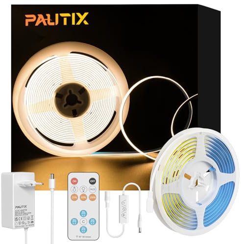 PAUTIX Tira LED COB Warmweißes 2700K, 480LED/M Regulable 2m 24V Flexible,con Exclusivo Remoto RF y fuente de alimentación,CRI90 + empotrable para decoración del hogar DIY
