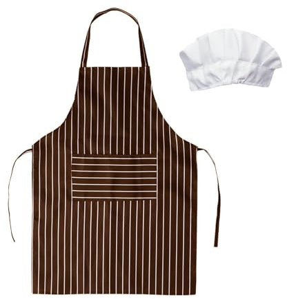 Gorro de cocinero y delantal para adultos Delantales de Algodón por Rejil la a Rayas Delantal Cocina con Bolsillo por Cocinar delantal de cocina ajustable Delantal de Cocina Antiincrustante Set de 2