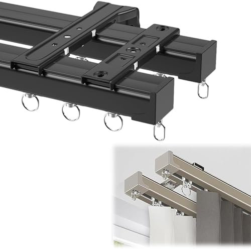 Vorhangschienen Aus Aluminium, Decken-Oder Wandmontage Gardinenstange, Vorhänge Wohnmobil-Vorhangschiene Raumteiler Duschvorhang, Raumteiler Schiebeschiene(Noir,4.7m/15.4ft)
