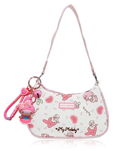 Roffatide Anime Melody Nette Umhängetaschen für Frauen Freunde PU Tote Handtasche mit Reißverschluss Mini Clutch Schulter Geldbörse Unterarm Geldbörse (mit Anhänger)