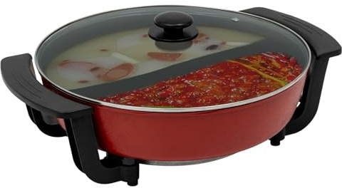 6L Hot Pot Elektrisch Hotpot Topf 1360W Chinese Yin Yang Hot Pot Antihaft-Beschichtung,5-Stufe Intelligente Temperaturregelung für Braten,Kochen,Schmoren und Hot Pot, 3-4 Personen