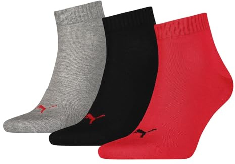 PUMA unisex Quarter Sportsocken Kurzsocken Socken 3 Paar, Farbe:Mehrfarbig, Menge:3 Paar (1x 3er Pack), Größe:43-46, Artikel:-232 black/red