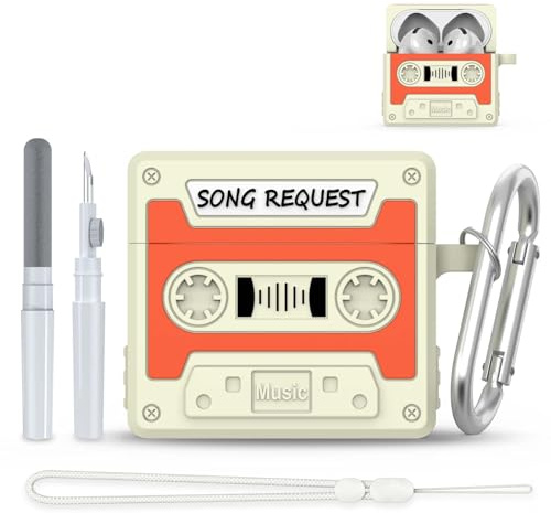 Cute Case for AirPods 4 (2024), 3D Cartoon AirPods 4 Case Cassette Tape Design Silicone Protection Cover Compatible with AirPods 4th Generation Case Accessories with Keychain/Lanyard/Cleaner Kit