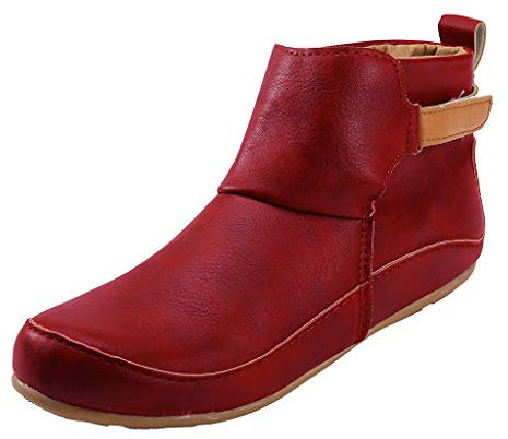 Generico Stivali Sexy Tacco Spillo Lucidi Stivali Invernali con Punta in Pelle Stivali Rotondi Piatti da Donna Impermeabili Sportive Stivali (Red, 42)
