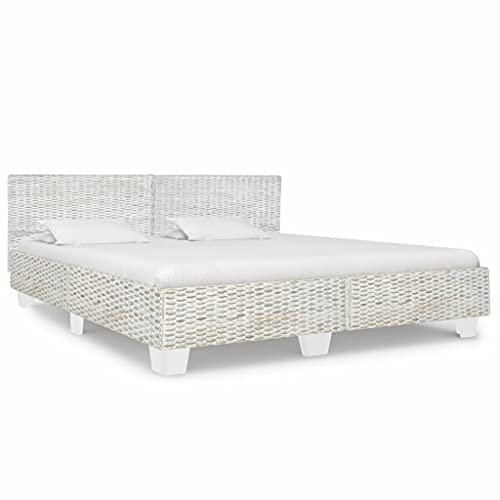 Iiaky Bed Frame without Mattress Grey Natural Rattan 180x200 cm Super King-Double Bed Bed Frame with Headboard,Under Bed Storage Space,for Adults/Teenagers,Easy Assembly