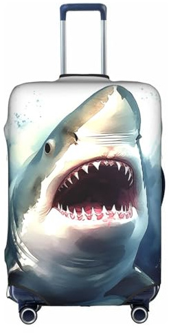MMSJSBVY Elastische Gepäckabdeckung, Schaf, staub- und kratzfest, Trolley-Gepäckschutz für 45,7 - 81,3 cm Gepäck, Shark in the Sea, S