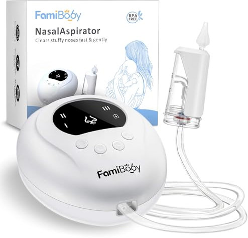 FamiBaby Aspirateur nasal électrique pour bébés et tout-petits | Ventouse de nez pour bébé avec 3 niveaux d'aspiration | Aspirateur de nez facile à nettoyer pour bébés | Ventouse Booger portable