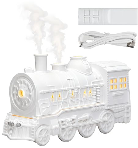 CARMOTTER Aroma Diffuser 300 ml, Aromatherapie Diffusor im Retro-Stil, Dampflok für DuftöL Diffuser, Flammeneffekt, Kühler Nebel Luftbefeuchter, leise, automatische Abschaltung (weiß)