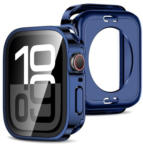 Amizee 2 in 1 Cover [2 Pezzi] Compatibile con Apple Watch Series 11/10 42mm con Vetro Temperato, PC Rigido Copertura Completa Custodia Protettiva per Apple Watch - Blu