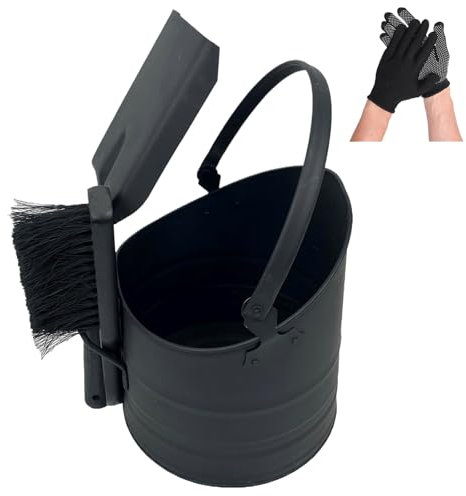 Gr8 Home 10 Litre Metal Coal Scuttle Bucket Waterloo Style Wood Hod Fire Charcoal Ash Log Fireside Storage Bin Fireplace Basket with Shovel and Hand Brush Broom Set