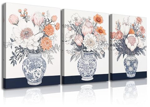 Piy Painting Art Mural En Toile De Fleurs, Décorations Murales Peintures, Toiles De Fleurs Roses Et Blanches Pour Chambre à Coucher Salon Entrée Hall d'Entrée Café, 3 Panneaux 30x40cm (90x40 cm)