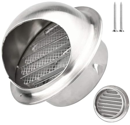 304 Edelstahl Lüftungsgitter, Abluftgitter For Lüftungsrohr, Mit Insektennetz Und Hut, Abdeckung Dunstabzug Außen, Garage Küche Bad Entlüftung(110mm/4.33in)