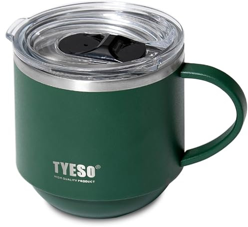 Klaraber Insulated Coffee Mug, Thermal Mug with Handle, Insulated Camping Mug with Lid, Double Walled Stainless Steel Beer Mug, Spill Proof, Reusable, 330ml /11 oz (Green)