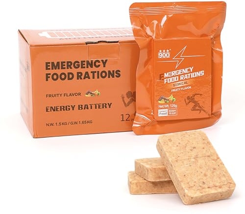 Aliment d'urgence, 20 ans, 7 365 kcal, 12 sachets, saveur fruits | 12 kompakte, einzeln verpackte Energiekekse, sofort verzehrfertig – für Notfallvorsorge, Notvorrat, Wandern und Camping