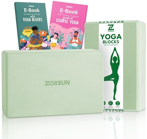 Yoga Block Set of 2 - High Density EVA Foam Blocks - Anti-Slip Yoga Brick with eBook - Perfect for Pilates, Exercise, & Meditation