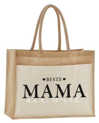 Geschenk für Mama Geburtstagsgeschenk - Jutetasche Beste Mama der Welt - Muttertagsgeschenk Mutter - Shopper, Strandtasche, Geschenk-Tasche - Geschenkidee, Geschenkset Frauen (26 x 22 x 14 cm (klein))