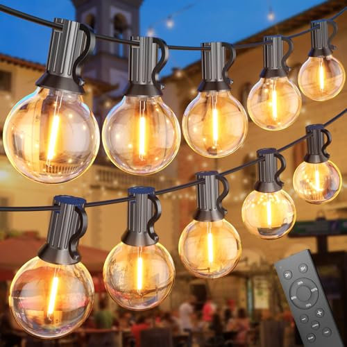 SUWIN 150FT Outdoor Festoon Lights, Outdoor Mains String Lights with Remote Control, Waterproof Mains Powered Garden Lights, 77x1W LED G40 Patio String Lights for Backyard, Dimmable, 3 Lighting Modes