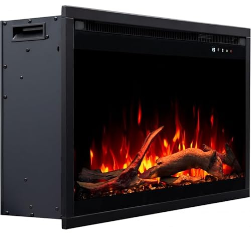 AFLAMO Chimenea Eléctrica LED AFLAMO 3D 75x45, Montaje Empotrado, Control por App, Compatible con Alexa, Calefacción y Efectos de Llama Multicolor, con Sonido y Calefacción (75x45x20) x