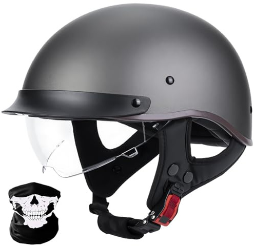 Halbschalenhelm Mit ECE-Zertifizierung Vintage Brain-Cap Jethelm Rollerhelm Mit Visier Chopper Helm Motorradhelm Für Damen Und Herren Scooter Helm Motorrad Halbhelm Für Cruiser,B,57~58CM